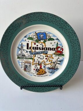 Vintage Louisiana Souvenir Plate Mardi Gras French Quarter Creole State Decor￼